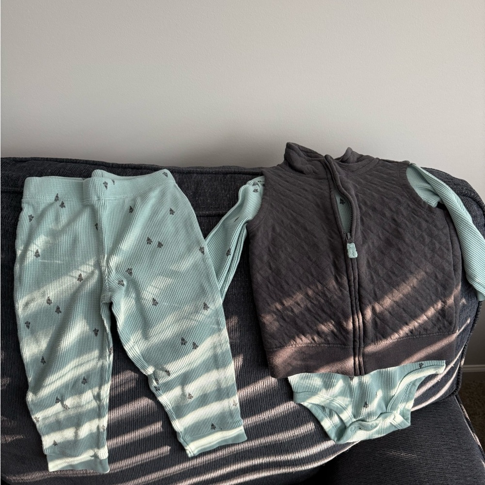 Carter's Gray and Blue Vest Outfit